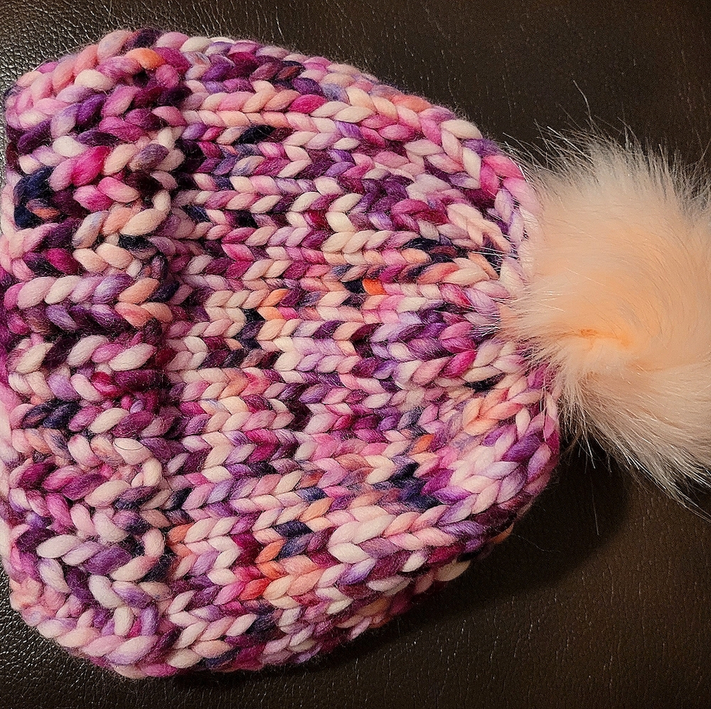 100% Wool Hand-Knit Chunky Beanie with PomPom